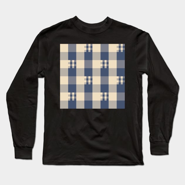 Funky Navy and Cream Gingham Check Pattern | Cottage Core Prairie Style Long Sleeve T-Shirt by gloobella